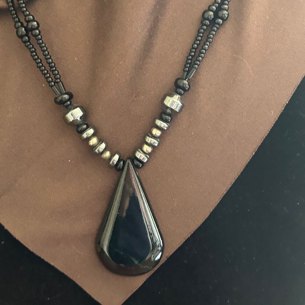 Vintage 1980s El Salvador Obsidian Teardrop Beaded Necklace